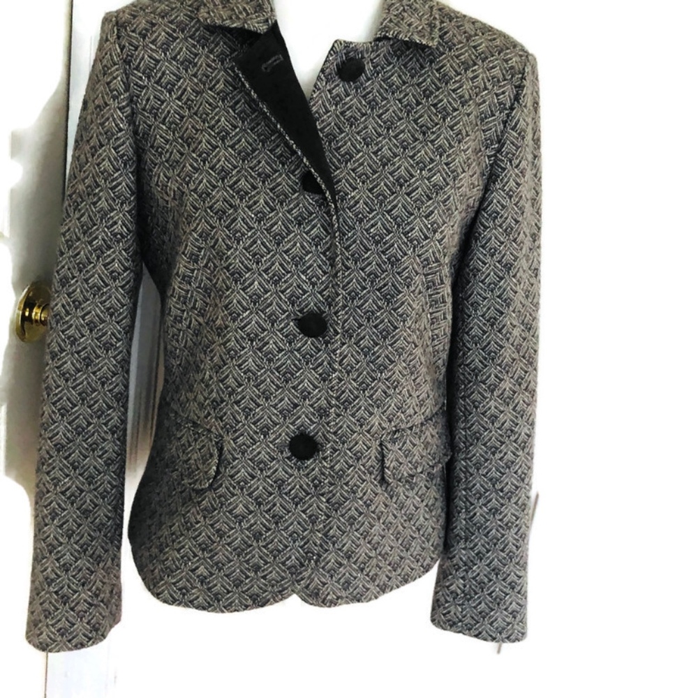 Talbots 8 blazer grey white patterned tweed, lined